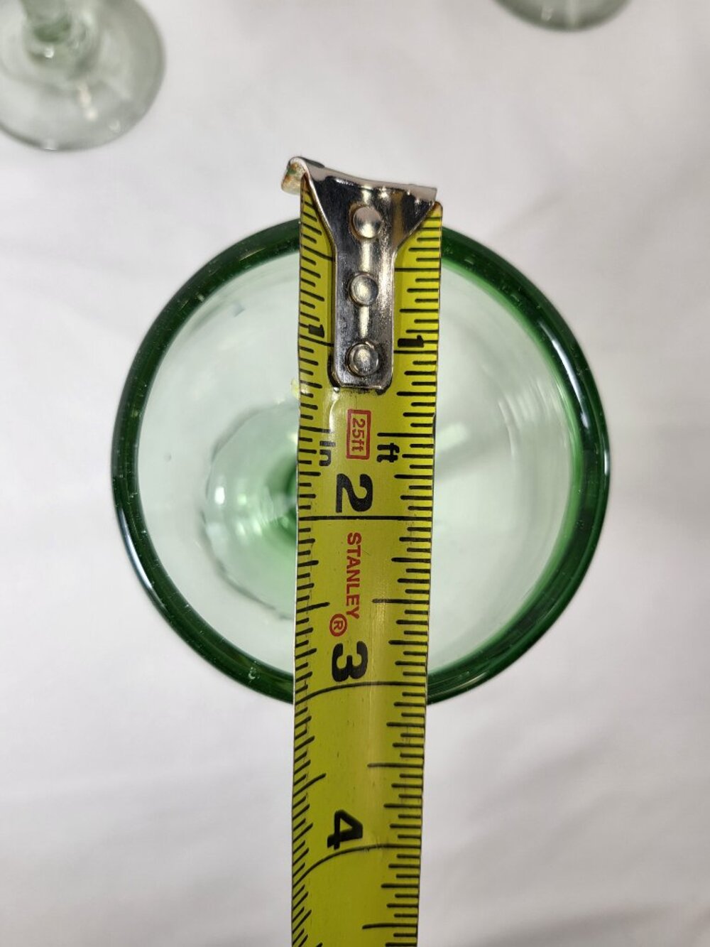 Vintage Hand Blown Green Glass Goblets, Set of 3 Bubble Glass Wine Glasses - Picture 8 of 8